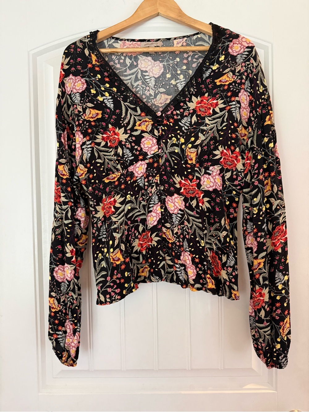 Wonderly Floral V-Neck Long Sleeve Button-Up Top